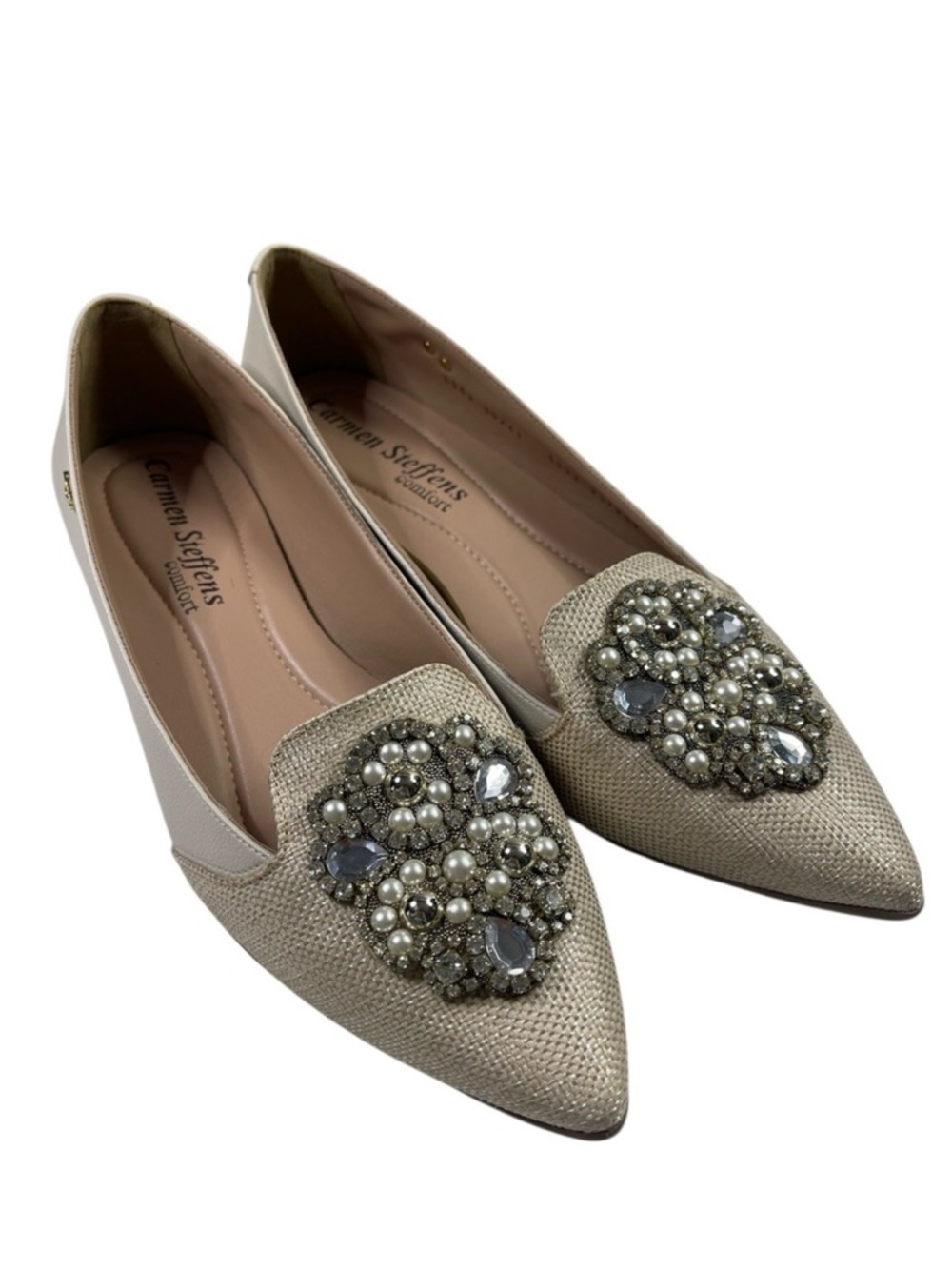 Carmen Steffens Women's Beaded Beige Flats 9M Wedding Easter Comfortable